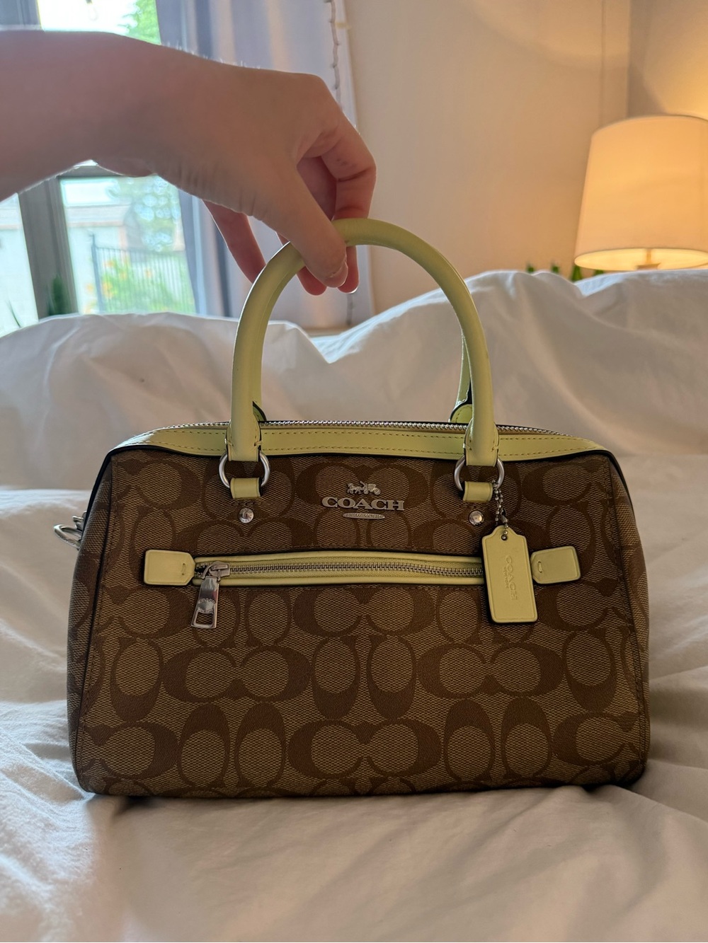 Rare coach pastel green and coach logo bag